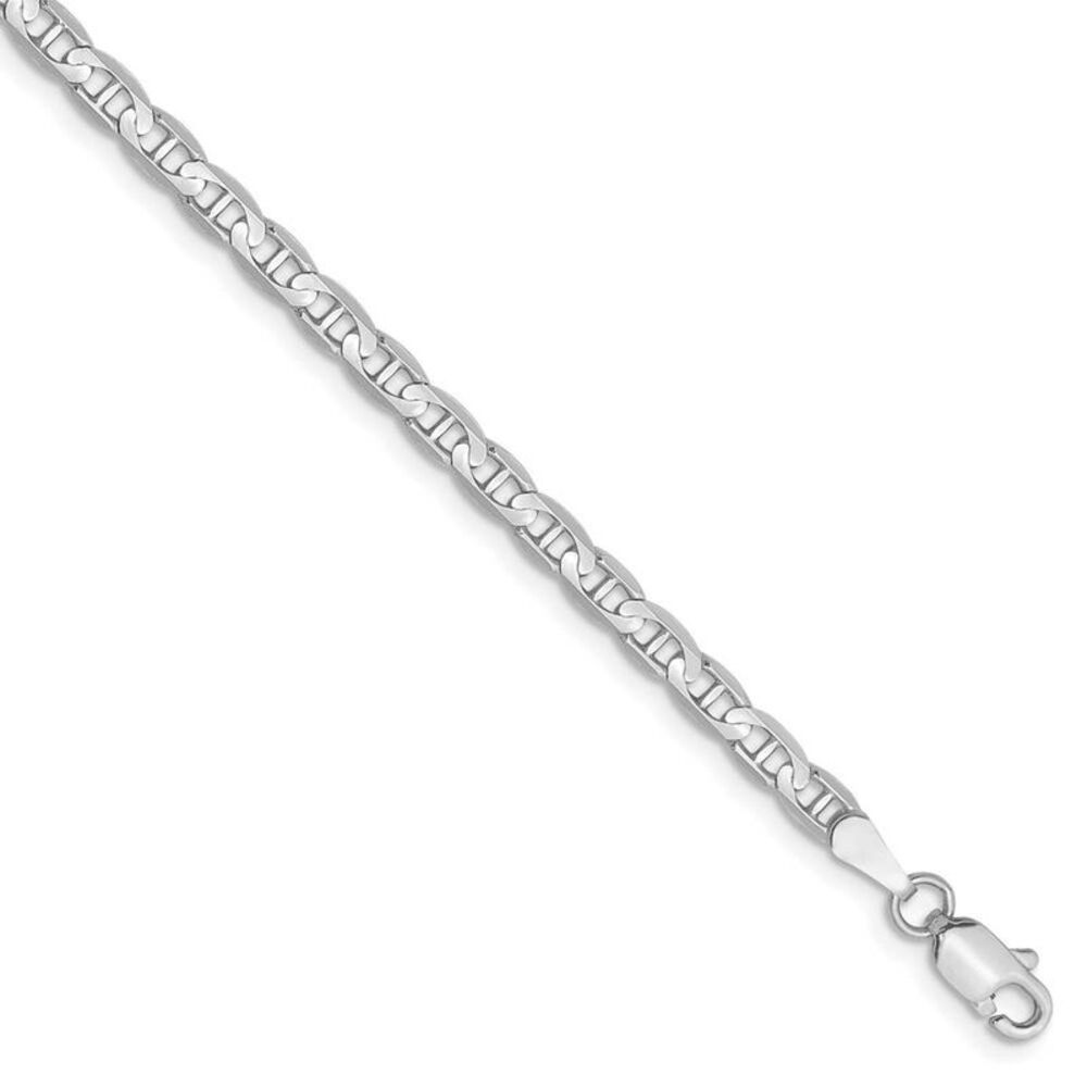 3mm Solid Concave Anchor Chain Bracelet in 14k White Gold, 8 Inch